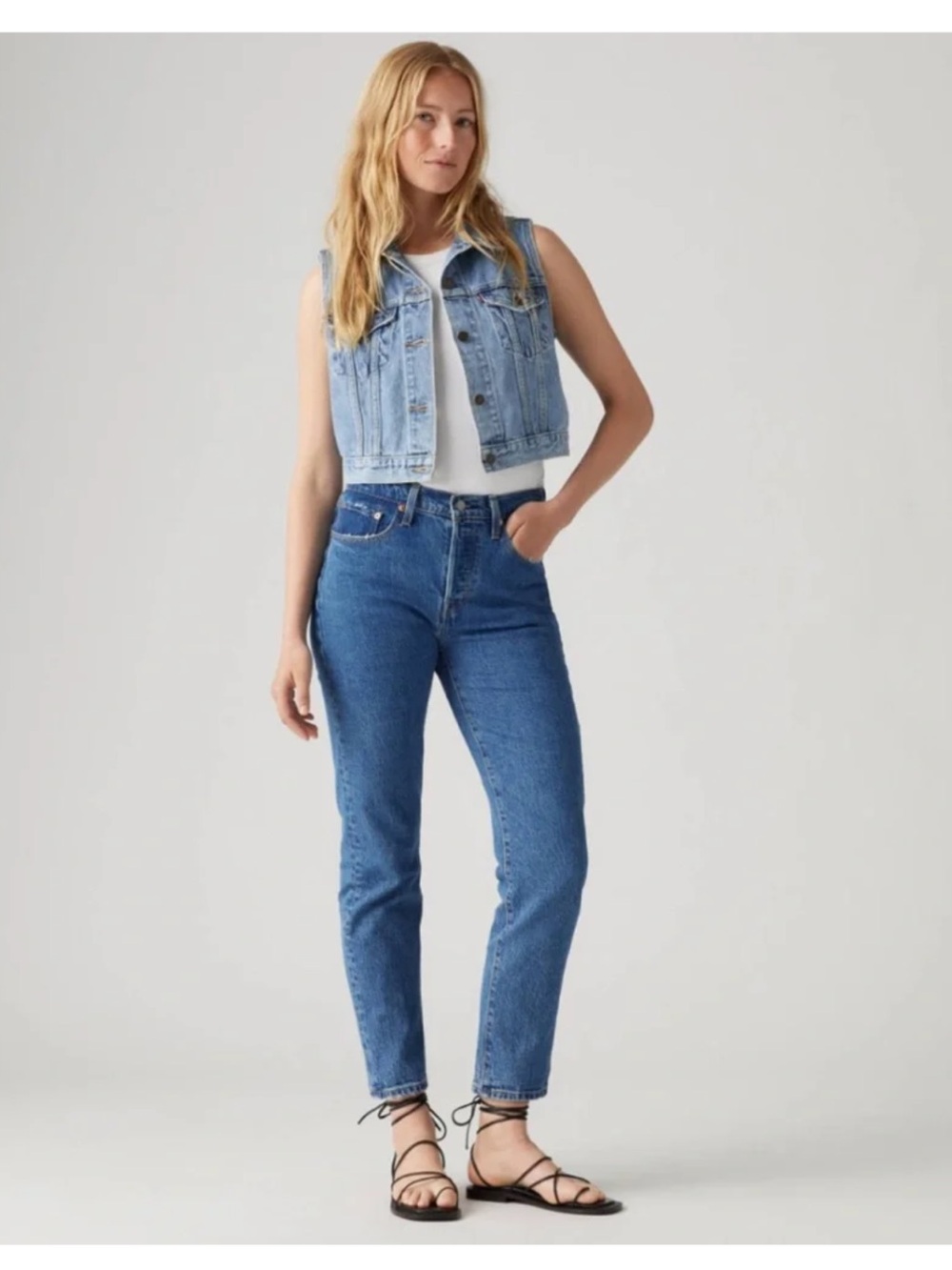 Levis 501 Distressed Raw Hem Jeans.